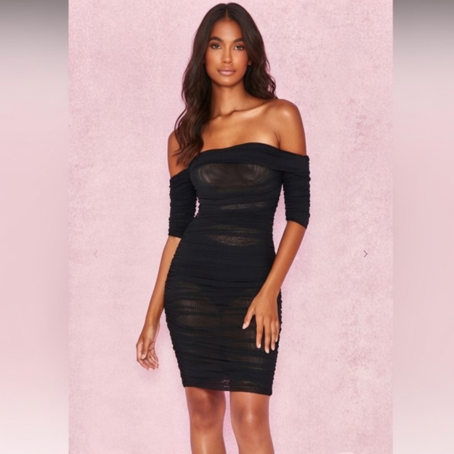 House Of Cb ‘Tahan’ Black Off-Shoulder Dress Xsmall Us0-2 $179